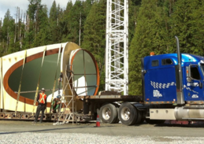 Ludeman Trucking - Elbow section being delivered to Coquitlam UV Disinfection Project